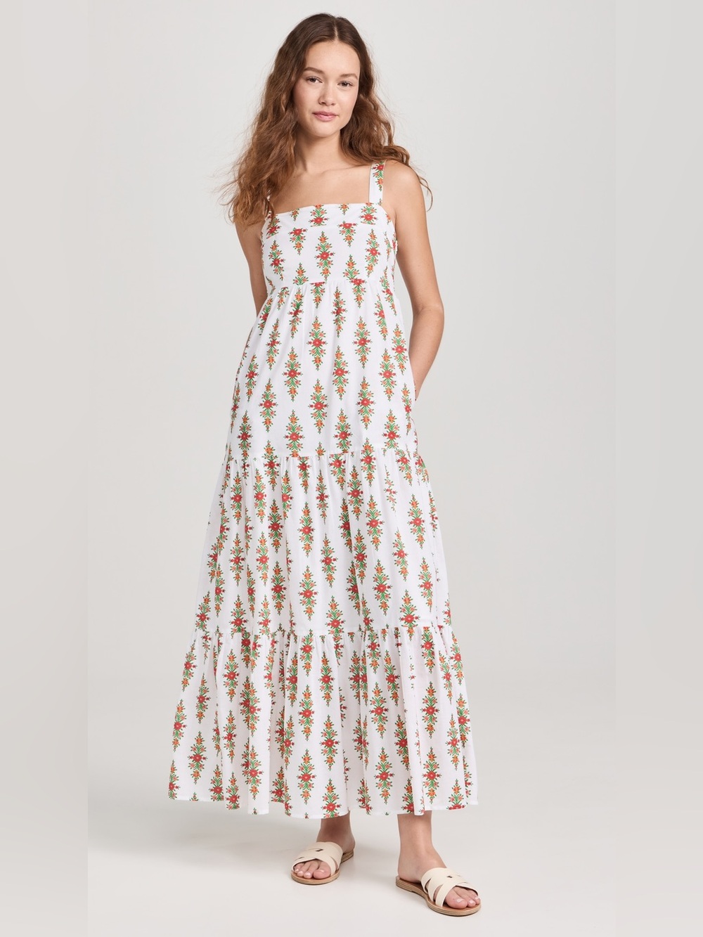 Banjanan White Maxi Dress with Red and Green Floral Print